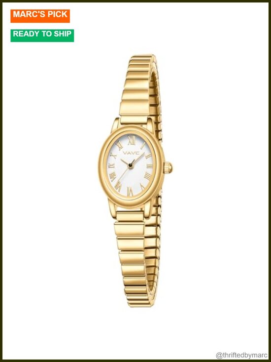 Small Gold Watches for Women, Analog Oval Roman Dial, Stainless Steel Expansion main image 4